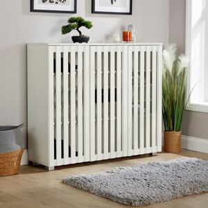 Home Source 3 Door Wooden Shoe Storage Cabinet Rack Stand, Slatted Cupboard, White Home Source 3 Door Wooden Shoe Storage Cabinet Rack Stand, Slatted Cupboard, White