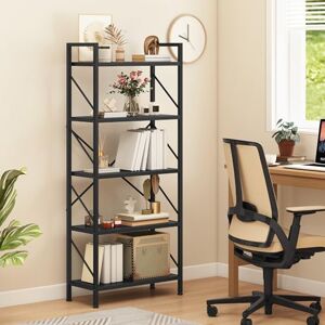 DWVO 5 Tiers Book Shelf, Wood and Metal Bookcase Storage Organizer, Industrial Bookshelf Tall Shelving Unit Display Rack for Living Room Kitchen Bedroom, Black Book Rack DWVO 5 Tiers Book Shelf, Wood and Metal Bookcase Storage Organizer, Industrial Bookshelf Tall Shelving Unit Display Rack for Living Room Kitchen Bedroom, Black Book Rack