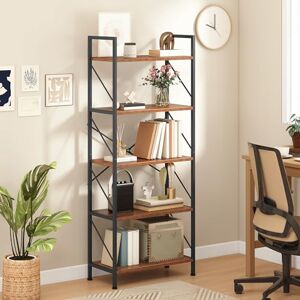 DWVO 5 Tiers Book Shelf, Wood and Metal Bookcase Storage Organizer, Industrial Bookshelf Tall Shelving Unit Display Rack for Living Room Kitchen Bedroom, Rustic Brown Book Rack DWVO 5 Tiers Book Shelf, Wood and Metal Bookcase Storage Organizer, Industrial Bookshelf Tall Shelving Unit Display Rack for Living Room Kitchen Bedroom, Rustic Brown Book Rack