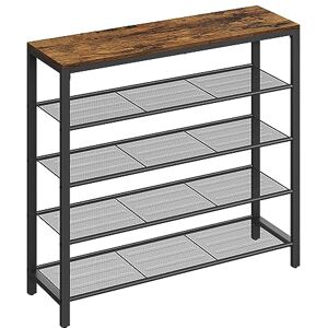VASAGLE Shoe Rack, Shoe Storage Organiser with 4 Mesh Shelves and Large Surface for Bags, Shoe Shelf for Entryway, Hallway, Closet, Steel Frame, Industrial, Rustic Brown and Black LBS15BX VASAGLE Shoe Rack, Shoe Storage Organiser with 4 Mesh Shelves and Large Surface for Bags, Shoe Shelf for Entryway, Hallway, Closet, Steel Frame, Industrial, Rustic Brown and Black LBS15BX