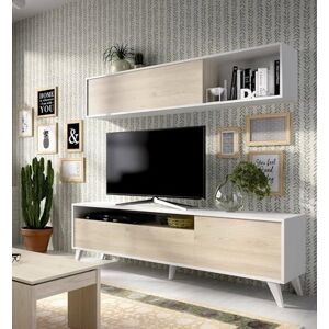 Dmora Tambo Wall Unit for Living Room, Multi-purpose Living Room Furniture, TV Cabinet, 180 x 41 x H 180 cm, White and Oak Dmora Tambo Wall Unit for Living Room, Multi-purpose Living Room Furniture, TV Cabinet, 180 x 41 x H 180 cm, White and Oak