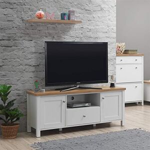 TAD TIMBER ART DESIGN UK Timber Art Design UK Astbury TV Unit Stand Media Cabinet 2 Doors + Drawer White & Oak TAD TIMBER ART DESIGN UK Timber Art Design UK Astbury TV Unit Stand Media Cabinet 2 Doors + Drawer White & Oak