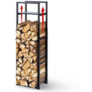 VOUNOT ® Firewood Log Rack with 3 Adjustable Levels and Integrated Shelf, Vertical Firewood Storage for Indoor and Outdoor, Maximum dimension 45 x 42 x 170 cm– Black VOUNOT ® Firewood Log Rack with 3 Adjustable Levels and Integrated Shelf, Vertical Firewood Storage for Indoor and Outdoor, Maximum dimension 45 x 42 x 170 cm– Black