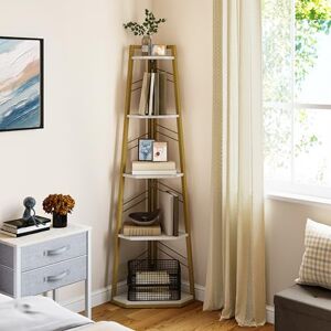 YITAHOME Corner Shelf, 5 Tier Ladder Shelf, Industrial Corner Bookshelf, Floorstanding Shelving Unit, Wooden Open Bookcase for Living Room, Hallway, Bedroom, Home Office, Gold Bookshelves YITAHOME Corner Shelf, 5 Tier Ladder Shelf, Industrial Corner Bookshelf, Floorstanding Shelving Unit, Wooden Open Bookcase for Living Room, Hallway, Bedroom, Home Office, Gold Bookshelves