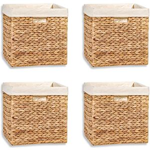 Trademark Innovations 12" Foldable Hyacinth Storage Basket with Iron Wire Frame and Removable Liner By (Set of 4) Trademark Innovations 12" Foldable Hyacinth Storage Basket with Iron Wire Frame and Removable Liner By (Set of 4)