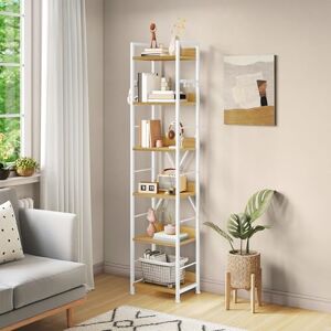 YITAHOME 6 Tier Bookcase, Industrial Book Shelf, Metal Frame and Wooden Shelves, Tall Shelving Unit with 4 Hooks, Book Rack and Display Organizer for Living Room, Home Office, White and Oak YITAHOME 6 Tier Bookcase, Industrial Book Shelf, Metal Frame and Wooden Shelves, Tall Shelving Unit with 4 Hooks, Book Rack and Display Organizer for Living Room, Home Office, White and Oak