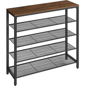 VASAGLE Shoe Rack, Shoe Storage Organiser with 4 Mesh Shelves and Large Surface for Bags, Shoe Shelf for Entryway, Hallway, Closet, Steel Frame, Industrial, Natural Walnut and Ink Black LBS015K02 VASAGLE Shoe Rack, Shoe Storage Organiser with 4 Mesh Shelves and Large Surface for Bags, Shoe Shelf for Entryway, Hallway, Closet, Steel Frame, Industrial, Natural Walnut and Ink Black LBS015K02