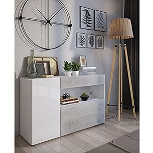 Dmora Modern sideboard with 2 doors and 1 drawer, Sideboard with shelves and shelves, Living room TV stand, 130x41h81 cm, Glossy White and Cement color Dmora Modern sideboard with 2 doors and 1 drawer, Sideboard with shelves and shelves, Living room TV stand, 130x41h81 cm, Glossy White and Cement color