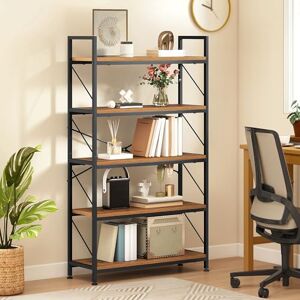 DWVO Tall Bookcase 5 Tiers, Industrial Book Shelf 80cm Wide 158cm High Large Book Case Wooden Shelf and Metal Shelving Unit Display Storage Rack for Living Room, Home Office, Rustic Brown Bookshelf DWVO Tall Bookcase 5 Tiers, Industrial Book Shelf 80cm Wide 158cm High Large Book Case Wooden Shelf and Metal Shelving Unit Display Storage Rack for Living Room, Home Office, Rustic Brown Bookshelf