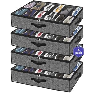 Onlyeasy Under Bed Shoe Storage Organizer For Closet, 4 Pack Fit 12x4 Pairs, Underbed Solution Shoes Container Bags with Sturdy Sidewall & Reinforced Handles, Breathable, Linen-like Black, MXAUBSB4P Onlyeasy Under Bed Shoe Storage Organizer For Closet, 4 Pack Fit 12x4 Pairs, Underbed Solution Shoes Container Bags with Sturdy Sidewall & Reinforced Handles, Breathable, Linen-like Black, MXAUBSB4P
