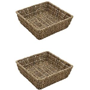 JVL Hand Woven Seagrass Square Storage Tray, H:8 x W:25 x D:25cm, Capacity 4.2L, Set of 2 JVL Hand Woven Seagrass Square Storage Tray, H:8 x W:25 x D:25cm, Capacity 4.2L, Set of 2