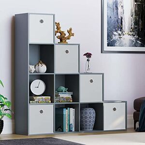 Vida Designs Durham Staircase Bookcase Shelves Storage Organiser Living Room Furniture (10 Cube & 5 White Baskets, Grey) Vida Designs Durham Staircase Bookcase Shelves Storage Organiser Living Room Furniture (10 Cube & 5 White Baskets, Grey)