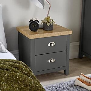 Home Source Bedside Table Nightstand, 2 Drawer, Oak Effect Dark Grey Lamp Side Table Home Source Bedside Table Nightstand, 2 Drawer, Oak Effect Dark Grey Lamp Side Table