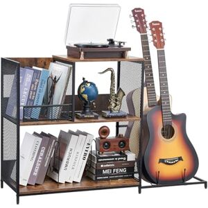VEVOR 3-Tier Record Player Stand with Guitar Holder, Turntable Stand with Storage Holds Up to 300 Albums, Vinyl Record Cabinet with Metal Mesh Frame for Living Room, Bedroom, Black VEVOR 3-Tier Record Player Stand with Guitar Holder, Turntable Stand with Storage Holds Up to 300 Albums, Vinyl Record Cabinet with Metal Mesh Frame for Living Room, Bedroom, Black
