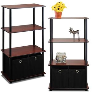 Furinno 2-NW889DC Go Green 4-Tier Multipurpose Storage Shelf with Bins, Set of 2, Dark Cherry Furinno 2-NW889DC Go Green 4-Tier Multipurpose Storage Shelf with Bins, Set of 2, Dark Cherry