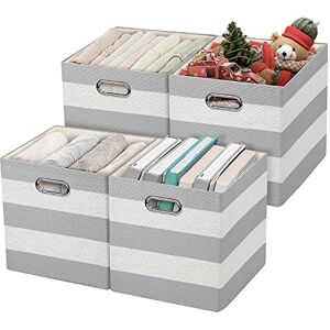Posprica 3X Thicker Storage Bins Storage Cubes,11×11 Collapsible Storage Boxes Containers Organizer Baskets for Nursery,Office,Closet,Shelf 4pcs, Grey-white Striped Posprica 3X Thicker Storage Bins Storage Cubes,11×11 Collapsible Storage Boxes Containers Organizer Baskets for Nursery,Office,Closet,Shelf 4pcs, Grey-white Striped