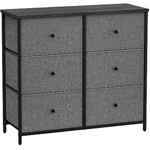 SONGMICS Chest of Drawers, 6 Fabric Drawers with Metal Frame, Storage Organiser Unit, Dresser, for Nursery, Bedroom, Hallway, Grey and Black with Wood Grain LTS323G22 SONGMICS Chest of Drawers, 6 Fabric Drawers with Metal Frame, Storage Organiser Unit, Dresser, for Nursery, Bedroom, Hallway, Grey and Black with Wood Grain LTS323G22