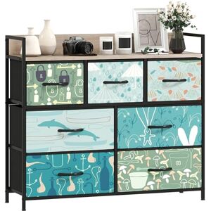 HOMCOM Bedroom Chest of Drawers, Fabric Dresser with 7 Drawers, Open Shelf and Steel Frame for Living Room, Hallway, Blue HOMCOM Bedroom Chest of Drawers, Fabric Dresser with 7 Drawers, Open Shelf and Steel Frame for Living Room, Hallway, Blue