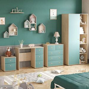 Junior Vida Neptune 4 Piece Bedroom Furniture Set 5 Drawer Chest, 2 Drawer Bedside Table Cabinet, 3 Drawer Desk, 1 Door Wardrobe (Blue & Oak) Junior Vida Neptune 4 Piece Bedroom Furniture Set 5 Drawer Chest, 2 Drawer Bedside Table Cabinet, 3 Drawer Desk, 1 Door Wardrobe (Blue & Oak)