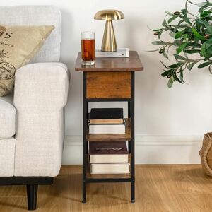 FurnitureR Vintage Industrial Bedside Table, Storage Box and Folding Tray, Night Stand with Charging Station/2 Sockets & 2 USB, Large Open Shelf with 2 Levels, 60 x 30 x 60 cm FurnitureR Vintage Industrial Bedside Table, Storage Box and Folding Tray, Night Stand with Charging Station/2 Sockets & 2 USB, Large Open Shelf with 2 Levels, 60 x 30 x 60 cm