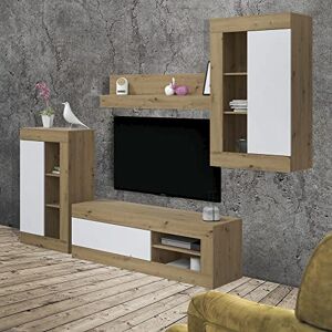 Dmora Fitted wall Oakland, TV stand for living room, Living room composition with 3 wall units and 1 shelf, 270x35h113 cm, Oak and White Dmora Fitted wall Oakland, TV stand for living room, Living room composition with 3 wall units and 1 shelf, 270x35h113 cm, Oak and White