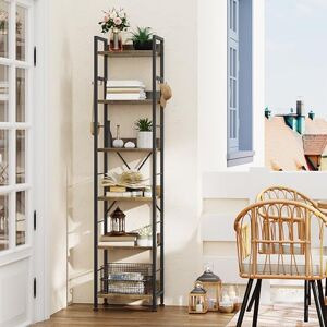 YITAHOME Bookcase 6 Tiers, Floor Standing Book Shelf with 4 Hooks, Wooden Shelf and Metal Frame Book Rack Industrial Tall Shelf Unit Storage for Living Room, Home Office, Rustic Brown Bookshelf YITAHOME Bookcase 6 Tiers, Floor Standing Book Shelf with 4 Hooks, Wooden Shelf and Metal Frame Book Rack Industrial Tall Shelf Unit Storage for Living Room, Home Office, Rustic Brown Bookshelf