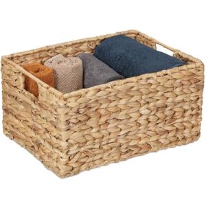 Relaxdays Storage Basket, for Bathroom, Living Room & Bedroom, Organiser, Woven Utensil Boxes, Water Hyacinth, Natural, Iron, 19 x 28 x 37 cm Relaxdays Storage Basket, for Bathroom, Living Room & Bedroom, Organiser, Woven Utensil Boxes, Water Hyacinth, Natural, Iron, 19 x 28 x 37 cm