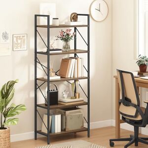 DWVO 5 Tiers Book Shelf, Wood and Metal Bookcase Storage Organizer, Industrial Bookshelf Tall Shelving Unit Display Rack for Living Room Kitchen Bedroom, Grey Book Rack DWVO 5 Tiers Book Shelf, Wood and Metal Bookcase Storage Organizer, Industrial Bookshelf Tall Shelving Unit Display Rack for Living Room Kitchen Bedroom, Grey Book Rack
