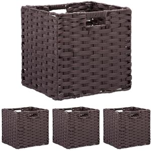 Relaxdays Storage Baskets, Set of 4, Wicker Design, Folding Cubes, 31x32x30 cm, Shelf Organiser Boxes, Plastic, Brown, Iron Relaxdays Storage Baskets, Set of 4, Wicker Design, Folding Cubes, 31x32x30 cm, Shelf Organiser Boxes, Plastic, Brown, Iron