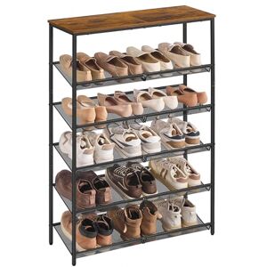 VASAGLE Shoe Rack 6 Tier Large Surface Adjustable Mesh Shelves Space Saving for Entryway Hallway Metal Industrial Style Vintage Brown Ink Black LBS044KD01 VASAGLE Shoe Rack 6 Tier Large Surface Adjustable Mesh Shelves Space Saving for Entryway Hallway Metal Industrial Style Vintage Brown Ink Black LBS044KD01