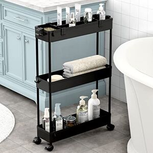SPACELEAD Slim Storage Cart 3 Tier,Bathroom Organizer Rolling Utility,Mobile Shelving Unit Slide Out for Office, Kitchen, Laundry Room & Narrow Places,Black SPACELEAD Slim Storage Cart 3 Tier,Bathroom Organizer Rolling Utility,Mobile Shelving Unit Slide Out for Office, Kitchen, Laundry Room & Narrow Places,Black