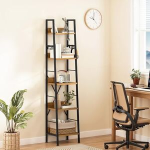 DWVO Narrow Tall Bookcase 5 Tiers, Industrial Ladder Shelf Bookshelf Wooden Shelves and Metal Slim Thin Book Rack Modern Shelving Unit for Living Room, Hallway, Office, Rustic Brown DWVO Narrow Tall Bookcase 5 Tiers, Industrial Ladder Shelf Bookshelf Wooden Shelves and Metal Slim Thin Book Rack Modern Shelving Unit for Living Room, Hallway, Office, Rustic Brown