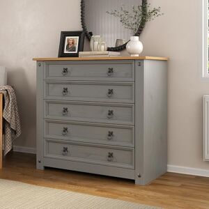 Mews Corona Grey 5 Drawer Chest of Drawers Mexican Solid Pine Mews Corona Grey 5 Drawer Chest of Drawers Mexican Solid Pine