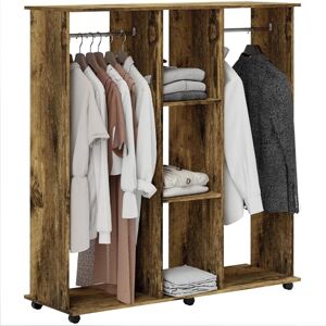 HOMCOM Double Open Wardrobe on Wheels, Bedroom Wardrobe with Clothes Hanging Rails, 3 Storage Shelves, Mobile Garment Rack for Cloakroom, Hallway, Rustic Brown HOMCOM Double Open Wardrobe on Wheels, Bedroom Wardrobe with Clothes Hanging Rails, 3 Storage Shelves, Mobile Garment Rack for Cloakroom, Hallway, Rustic Brown