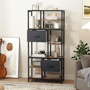 DWVO Bookcase 7 Tier Bookshelf with TWO Drawers Floor Standing Book Shelf Industrial Shelving Unit Storage Rack for Living Room, Office, Study, Hallway, 80cm Wide 186cm High Rustic Brown DWVO Bookcase 7 Tier Bookshelf with TWO Drawers Floor Standing Book Shelf Industrial Shelving Unit Storage Rack for Living Room, Office, Study, Hallway, 80cm Wide 186cm High Rustic Brown