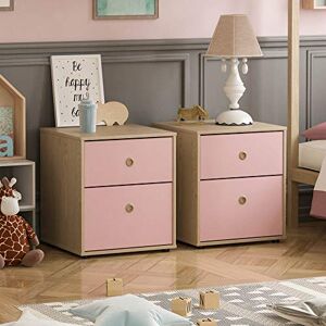 Junior Vida Neptune 2 Drawer Bedside Table Cabinet Chest of Drawers Bedroom Storage Children's Kids Furniture, Set of 2 (Pink & Oak) Junior Vida Neptune 2 Drawer Bedside Table Cabinet Chest of Drawers Bedroom Storage Children's Kids Furniture, Set of 2 (Pink & Oak)