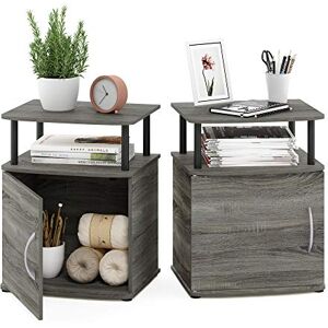 Furinno JAYA Side Table Set of 2, 2-Tier Open Shelf End Table with Door Cabinet, Soft-edges Night Stand, Bedside Table, for Living Room, Bedroom, French Oak Furinno JAYA Side Table Set of 2, 2-Tier Open Shelf End Table with Door Cabinet, Soft-edges Night Stand, Bedside Table, for Living Room, Bedroom, French Oak