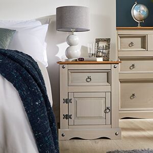 Home Source Traditional Distressed Waxed Pine 1 Drawer 1 Door Bedroom Bedside Corona Grey Home Source Traditional Distressed Waxed Pine 1 Drawer 1 Door Bedroom Bedside Corona Grey