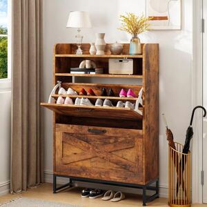YITAHOME Shoe Cabinet with 2 Flip Drawers, Rustic Brown Wooden Shoe Storage Organizer with 2 Open Shelves, Floorstanding Entryway Shoes Cabinet for Hallway, Living Room, Bedroom,24x64x114cm YITAHOME Shoe Cabinet with 2 Flip Drawers, Rustic Brown Wooden Shoe Storage Organizer with 2 Open Shelves, Floorstanding Entryway Shoes Cabinet for Hallway, Living Room, Bedroom,24x64x114cm
