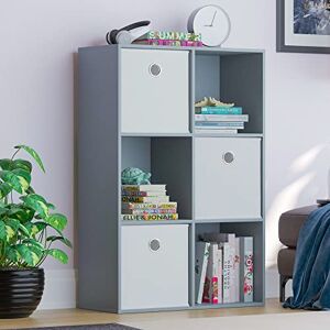 Vida Designs Durham Cube Bookcase Storage Organiser Living Room Bookshelf Home Office Furniture (6 Cube & 3 White Baskets, Grey) Vida Designs Durham Cube Bookcase Storage Organiser Living Room Bookshelf Home Office Furniture (6 Cube & 3 White Baskets, Grey)