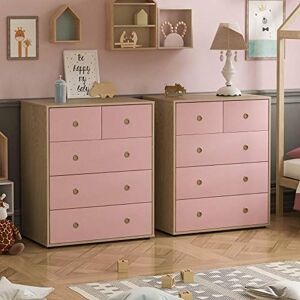 Junior Vida Neptune 5 Drawer Chest of Drawers Cabinet Storage Modern Bedroom Children's Kids Furniture, Set of 2 (Pink & Oak) Junior Vida Neptune 5 Drawer Chest of Drawers Cabinet Storage Modern Bedroom Children's Kids Furniture, Set of 2 (Pink & Oak)