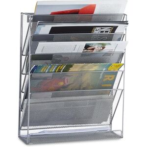 Relaxdays Wall Mount Magazine Rack, A4 Newspaper Stand, Metal Catalogue Holder Basket, HxWxD: 40 x 32 x 10 cm, Silver Relaxdays Wall Mount Magazine Rack, A4 Newspaper Stand, Metal Catalogue Holder Basket, HxWxD: 40 x 32 x 10 cm, Silver