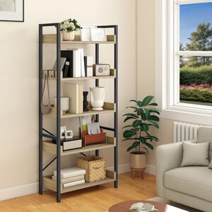 YITAHOME Bookcase 5-Tier, Tall Narrow Bookcase Thin Book Shelf Wooden Shelves Wooden Shelf With Stable Steel Frame, Industrial Storage Unit With 4 Hooks for Living Room, Home Office Oak Color YITAHOME Bookcase 5-Tier, Tall Narrow Bookcase Thin Book Shelf Wooden Shelves Wooden Shelf With Stable Steel Frame, Industrial Storage Unit With 4 Hooks for Living Room, Home Office Oak Color