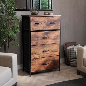 Vida Designs Chorley 5 Drawer Chest Of Drawers Fabric Storage Organizer Unit With Wood Top, Metal Frame & Handles Ideal For Bedroom, Living Room, Nursery Rustic Brown (UKFR Certified) Vida Designs Chorley 5 Drawer Chest Of Drawers Fabric Storage Organizer Unit With Wood Top, Metal Frame & Handles Ideal For Bedroom, Living Room, Nursery Rustic Brown (UKFR Certified)