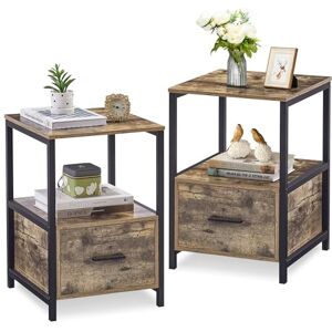 VECELO Bedside Tables Set of 2, End Side Cabinet Nightstand with Large Drawers and Storage Shelf for Bedroom Living Room VECELO Bedside Tables Set of 2, End Side Cabinet Nightstand with Large Drawers and Storage Shelf for Bedroom Living Room