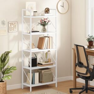 DWVO 5 Tiers Book Shelf, Wood and Metal Bookcase Storage Organizer, Industrial Bookshelf Tall Shelving Unit Display Rack for Living Room Kitchen Bedroom, Pure White Book Rack DWVO 5 Tiers Book Shelf, Wood and Metal Bookcase Storage Organizer, Industrial Bookshelf Tall Shelving Unit Display Rack for Living Room Kitchen Bedroom, Pure White Book Rack