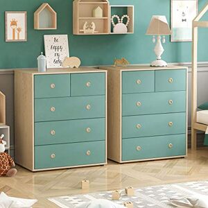 Junior Vida Neptune 5 Drawer Chest of Drawers Cabinet Storage Modern Bedroom Children's Kids Furniture, Set of 2 (Blue & Oak) Junior Vida Neptune 5 Drawer Chest of Drawers Cabinet Storage Modern Bedroom Children's Kids Furniture, Set of 2 (Blue & Oak)