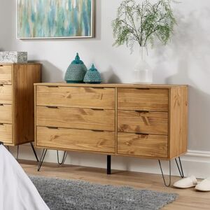 Home Source Acadia Chest of Drawers Cabinet Organiser Industrial Wooden Bedroom Storage Unit, Pine, 6 Drawer Home Source Acadia Chest of Drawers Cabinet Organiser Industrial Wooden Bedroom Storage Unit, Pine, 6 Drawer