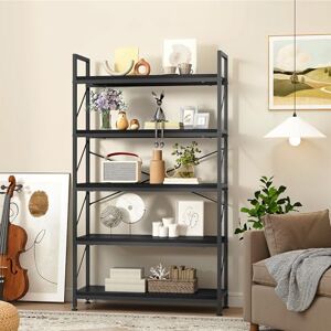 DWVO Tall Bookcase 5 Tiers, Industrial Book Shelf 80cm Wide 158cm High Large Book Case Wooden Shelf and Metal Shelving Unit Display Storage Rack for Living Room, Home Office, Black Bookshelf DWVO Tall Bookcase 5 Tiers, Industrial Book Shelf 80cm Wide 158cm High Large Book Case Wooden Shelf and Metal Shelving Unit Display Storage Rack for Living Room, Home Office, Black Bookshelf