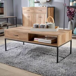 Home Source Modern Coffee Table, 1 Drawer, 1 Shelf Storage, Weathered Oak Effect Finish Home Source Modern Coffee Table, 1 Drawer, 1 Shelf Storage, Weathered Oak Effect Finish